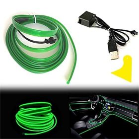 El Wire Interior Car LED Strip Lights, 2M Neon Wire USB 5V with Fuse Protection (Color: Green)