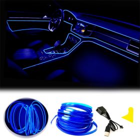 El Wire Interior Car LED Strip Lights, 2M Neon Wire USB 5V with Fuse Protection (Color: Dark Blue)