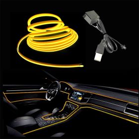 El Wire Interior Car LED Strip Lights, 2M Neon Wire USB 5V with Fuse Protection (Color: Yellow)