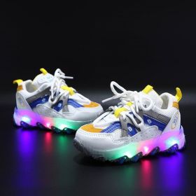 Children LED Glowing Shoes Baby Luminous Sneaker Boys Lighting Running Shoes Kids Breathable Mesh Sneakers Autumn Winter Shoe (Color: Blue)