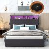 Full Size Upholstered Platform Bed with Storage Headboard, LED, USB Charging and 2 Drawers