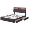 Full Size Upholstered Platform Bed with Storage Headboard, LED, USB Charging and 2 Drawers