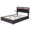 Full Size Upholstered Platform Bed with Storage Headboard, LED, USB Charging and 2 Drawers